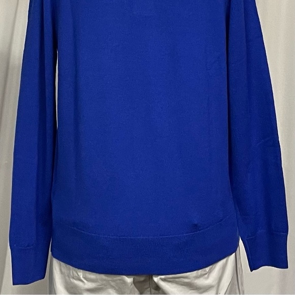 New Small Polo Ralph Lauren Leather Trimmed Royal Blue Quarter Button Sweater - Picture 6 of 7